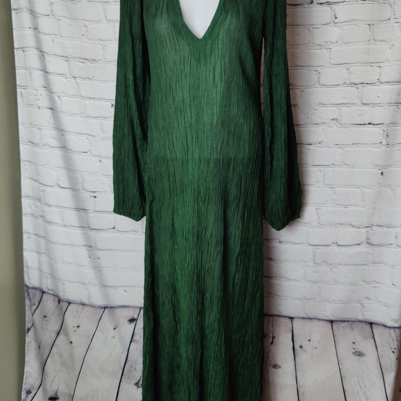 Savannah Morrow Zuni Dress in Emerald Green Long Sleeve Midi NWT XS Silk Bamboo - Picture 3 of 10